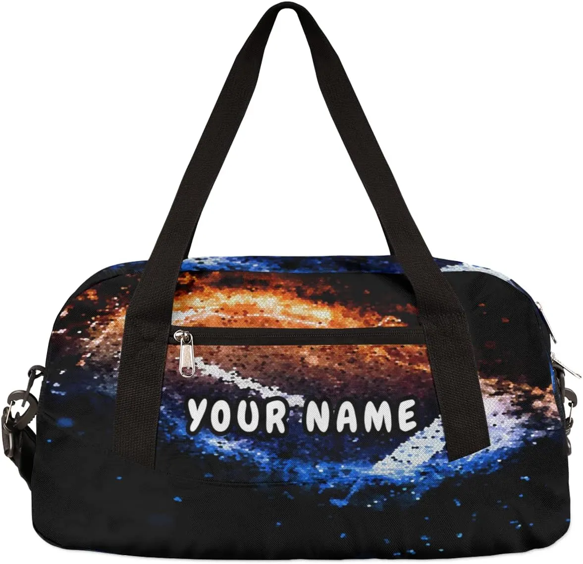 Space Football Personalized Kids Duffel Bag for Girls Boys, Football Customized Name Dance Bag Overnight Small Duffel Bag Carry On Weekend Sports Gym Travel Bag for School Practice Gymnastics Ballet