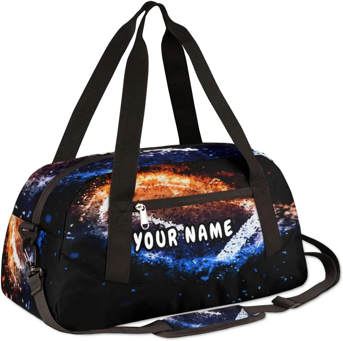 Space Football Personalized Kids Duffel Bag for Girls Boys, Football Customized Name Dance Bag Overnight Small Duffel Bag Carry On Weekend Sports Gym Travel Bag for School Practice Gymnastics Ballet
