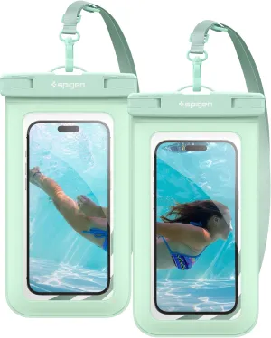 Spigen AquaShield Universal Waterproof Phone Pouch, Waterproof Phone Case, PVC Protective Dry Bag Cases with IPX8 A601 Compatible with iPhone, Galaxy, Google (Pack of 2) - Transparent Mint