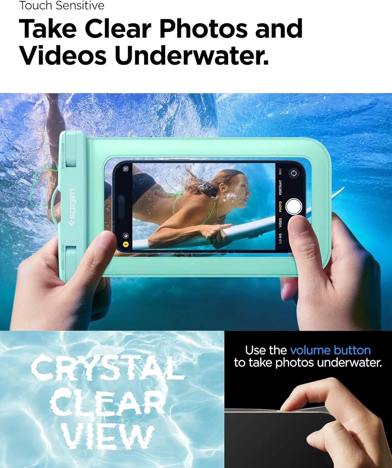Spigen AquaShield Universal Waterproof Phone Pouch, Waterproof Phone Case, PVC Protective Dry Bag Cases with IPX8 A601 Compatible with iPhone, Galaxy, Google (Pack of 2) - Transparent Mint