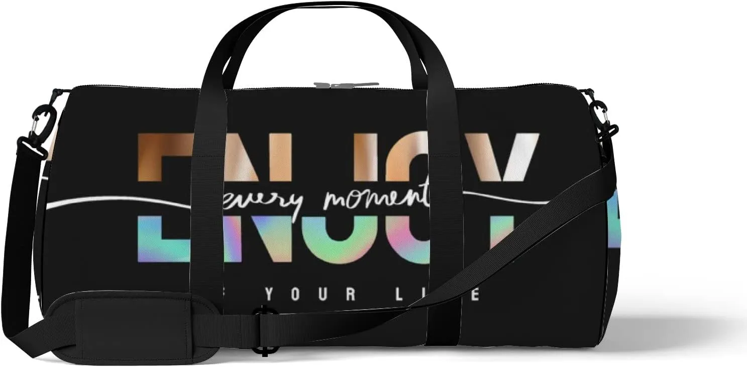 Sports Duffel Bag Gym Tote Bag Enjoy Life Moment Quote Weekender Bags Backpack Tote for Overnight Travel Luggage Workout Women Men