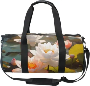 Sports Gym Bag Gym Duffle Bag Sport Bags for Men Women White Lotus Pond Durable Handle Luggage Bag