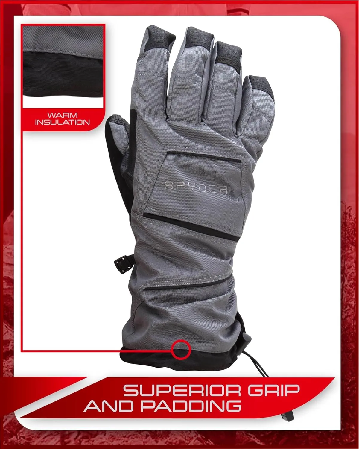 Spyder Men's Ski Gloves - Super Soft Mountain Ski Insulated Gloves for Men - Men's Winter Gloves & Hand Warmers (M-XL)