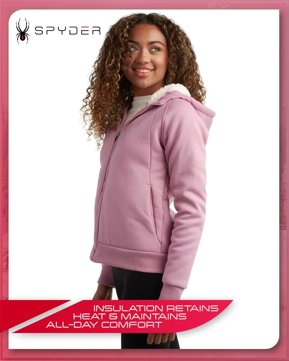 Spyder Women’s Sherpa Lined Hoodie Sweatshirt - Heavyweight Wind-Resistant Fleece Zip Up Sweatshirts for Women (Sizes: S-XL)