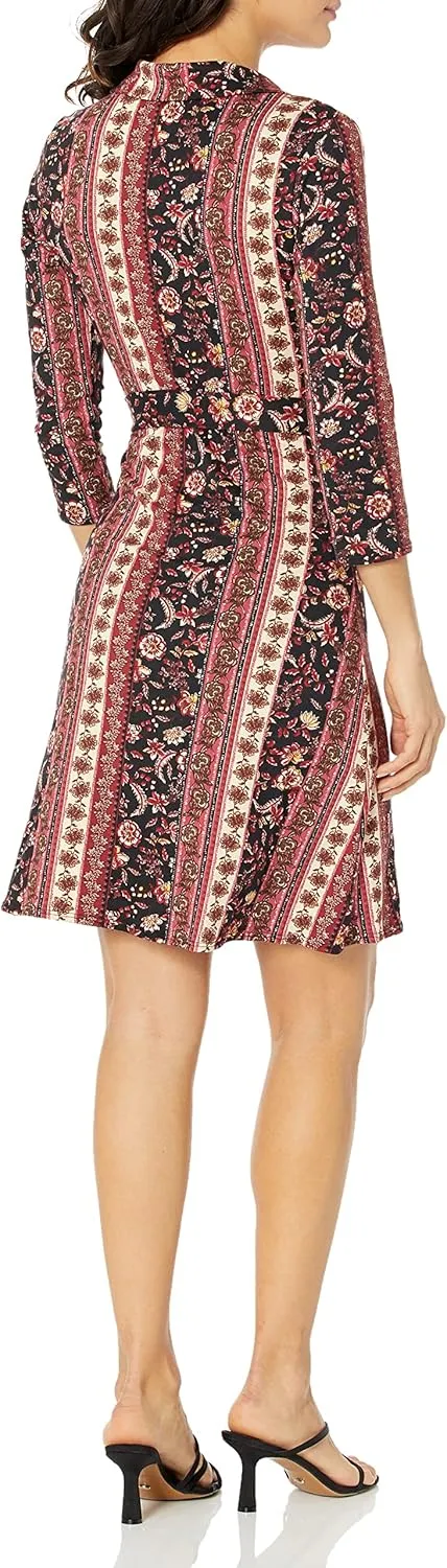 Star Vixen Women's Three-Quarter-Sleeve Faux Wrap Dress