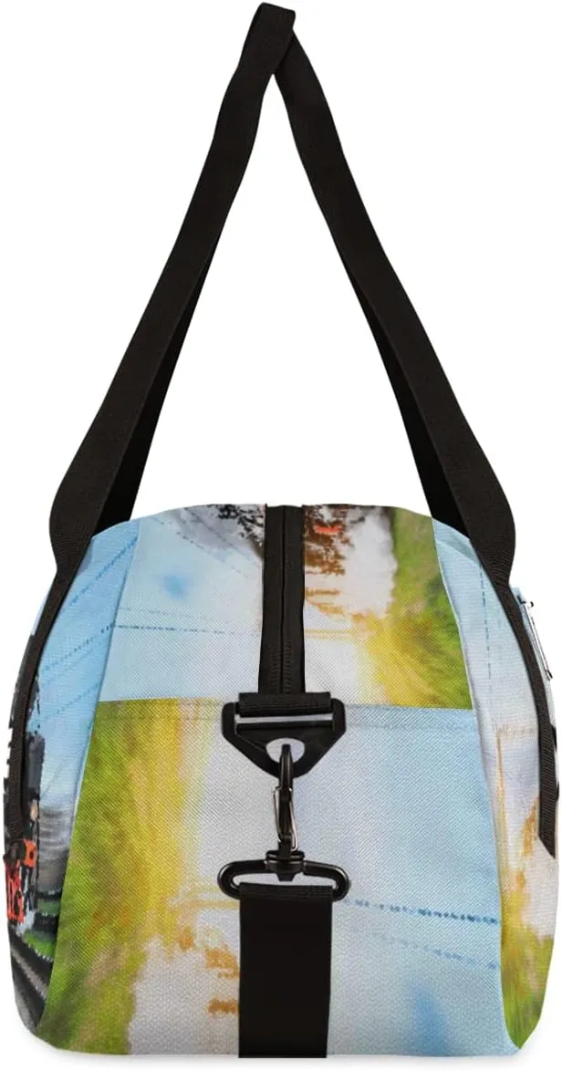Steam Train Design Personalized Kids Duffel Bag for Boys, Train Pattern Customized Name Overnight Small Duffel Bag Carry On Weekend Sports Gym Travel Bag for School Practice Gymnastics Ballet