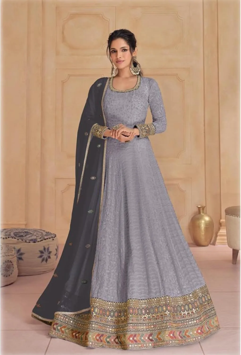 Stylish Women's Wear Salwar Kameez Indian Style Anarkali Gown Suits with Dupatta