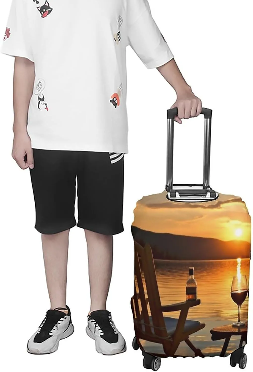 Suitcase Covers for Luggage Chair And Wine at Sunset Lake Fashion Luggage Cover Washable Protector Waterproof Suitcase Cover Anti-scratch Travel Suitcases Covers Case for 19-32 Inch Luggages L