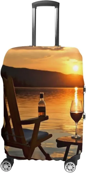 Suitcase Covers for Luggage Chair And Wine at Sunset Lake Fashion Luggage Cover Washable Protector Waterproof Suitcase Cover Anti-scratch Travel Suitcases Covers Case for 19-32 Inch Luggages L