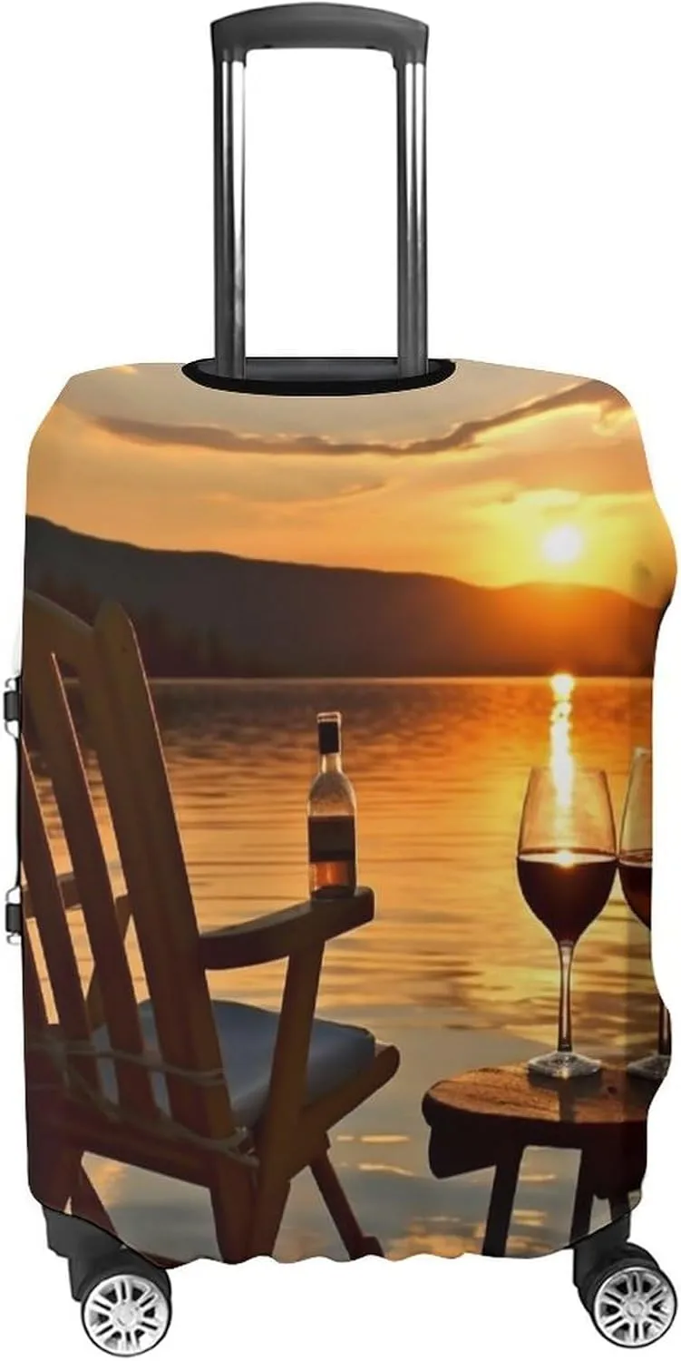 Suitcase Covers for Luggage Chair And Wine at Sunset Lake Fashion Luggage Cover Washable Protector Waterproof Suitcase Cover Anti-scratch Travel Suitcases Covers Case for 19-32 Inch Luggages L
