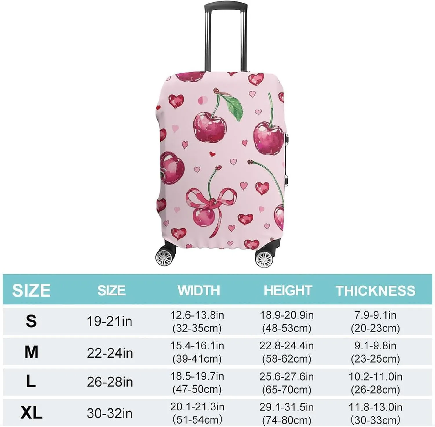 Suitcase Covers for Luggage Cherry And Heart Shape Fashion Luggage Cover Washable Protector Waterproof Suitcase Cover Anti-scratch Travel Suitcases Covers Case for 19-32 Inch Luggages L