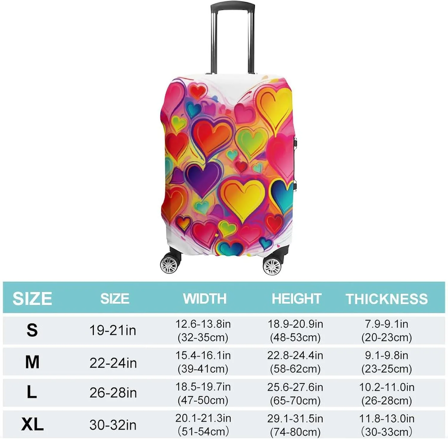 Suitcase Covers for Luggage Colourful Heart Fashion Luggage Cover Washable Protector Waterproof Suitcase Cover Anti-scratch Travel Suitcases Covers Case for 19-32 Inch Luggages S