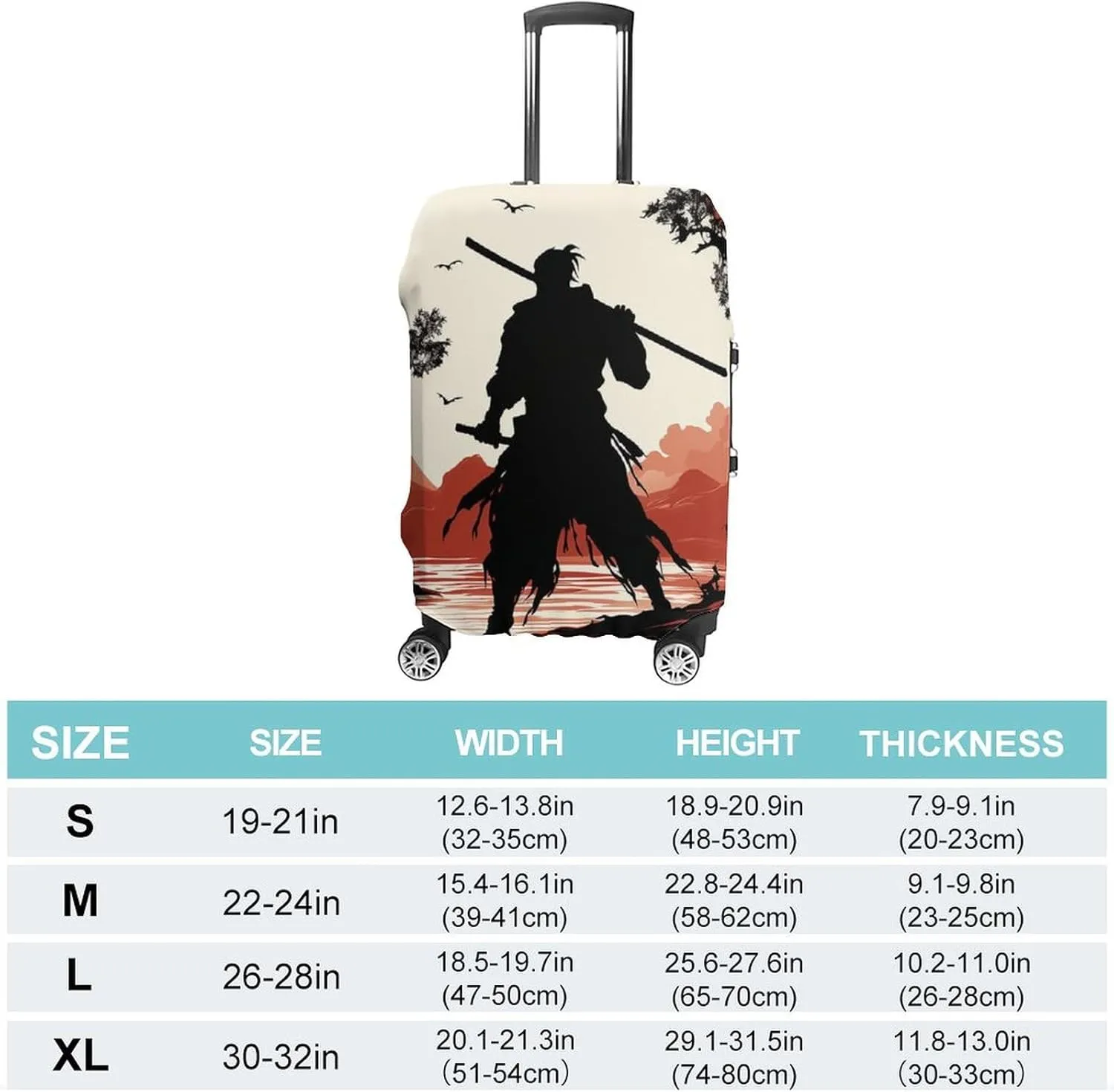 Suitcase Covers for Luggage Samurai Fashion Luggage Cover Washable Protector Waterproof Suitcase Cover Anti-scratch Travel Suitcases Covers Case for 19-32 Inch Luggages XL