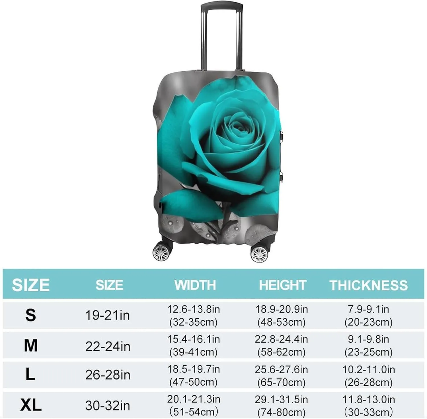 Suitcase Covers for Luggage Teal Grey Rose Fashion Luggage Cover Washable Protector Waterproof Suitcase Cover Anti-scratch Travel Suitcases Covers Case for 19-32 Inch Luggages S