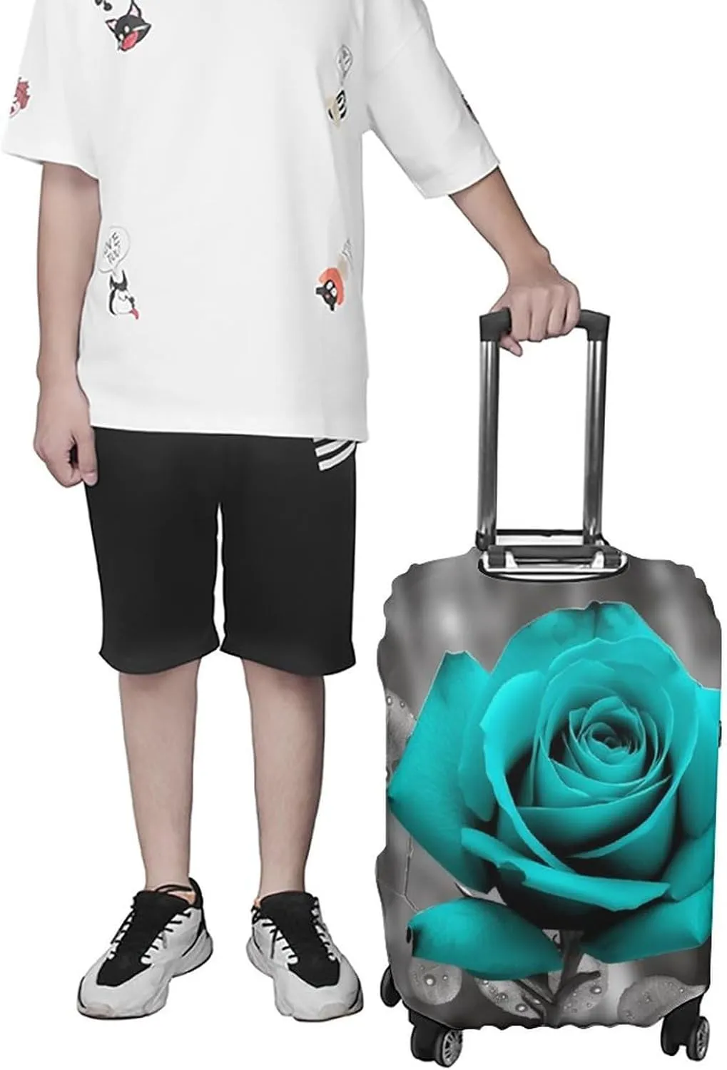 Suitcase Covers for Luggage Teal Grey Rose Fashion Luggage Cover Washable Protector Waterproof Suitcase Cover Anti-scratch Travel Suitcases Covers Case for 19-32 Inch Luggages XL