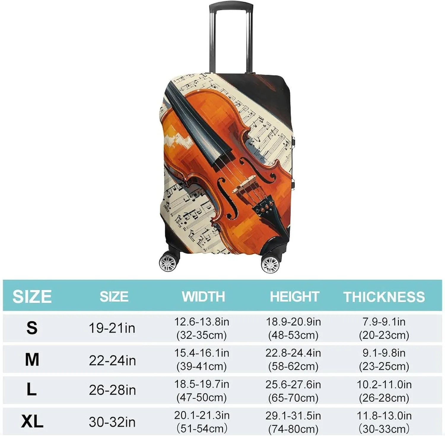 Suitcase Covers for Luggage Violin Sheet Music Fashion Luggage Cover Washable Protector Waterproof Suitcase Cover Anti-scratch Travel Suitcases Covers Case for 19-32 Inch Luggages M