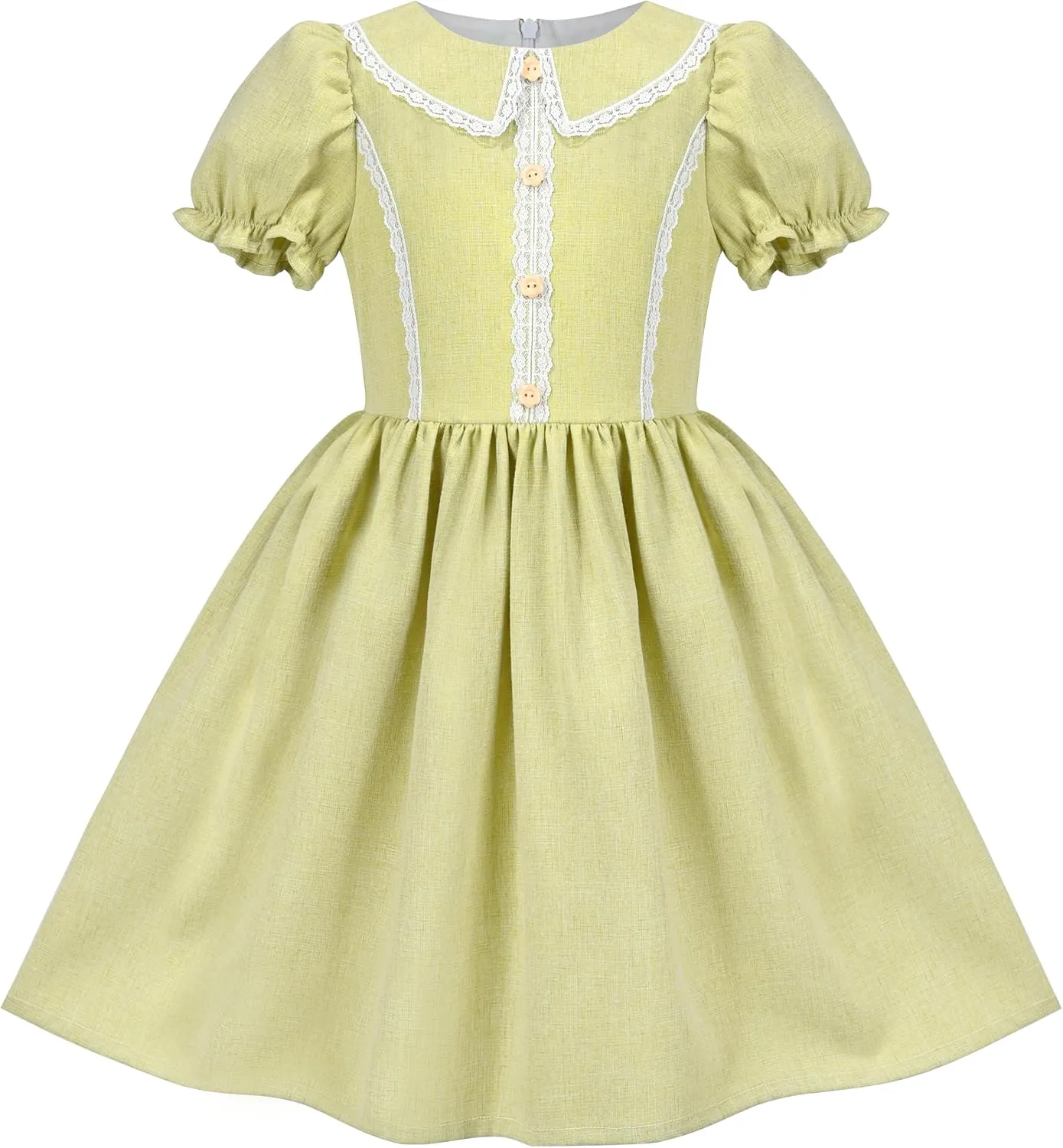 Sunny Fashion Girls Dress Beige Short Sleeve Collar Button Front School Uniform
