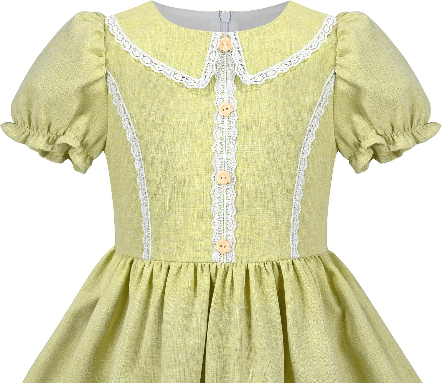 Sunny Fashion Girls Dress Beige Short Sleeve Collar Button Front School Uniform