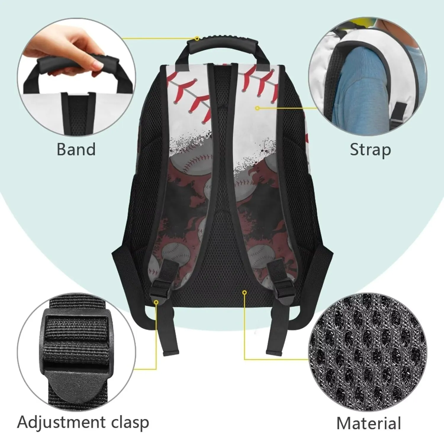 Suobstales Baseball Paint Splatter Print School Backpack Custom Name Number 17" Backpack for Kids Boys, Lightweight Cool Bookbag Gifts for Kindergarten Primary, Personalized Back to School Essentials