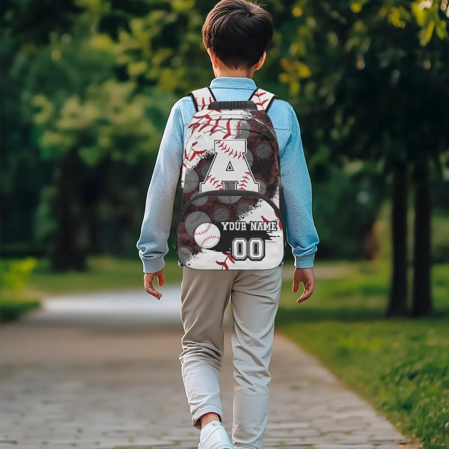 Suobstales Baseball Paint Splatter Print School Backpack Custom Name Number 17" Backpack for Kids Boys, Lightweight Cool Bookbag Gifts for Kindergarten Primary, Personalized Back to School Essentials