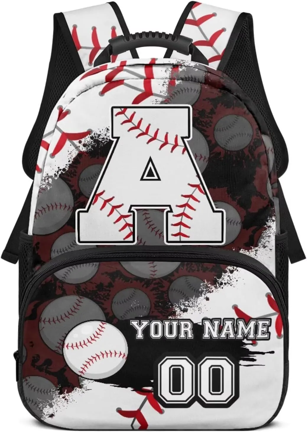 Suobstales Baseball Paint Splatter Print School Backpack Custom Name Number 17" Backpack for Kids Boys, Lightweight Cool Bookbag Gifts for Kindergarten Primary, Personalized Back to School Essentials
