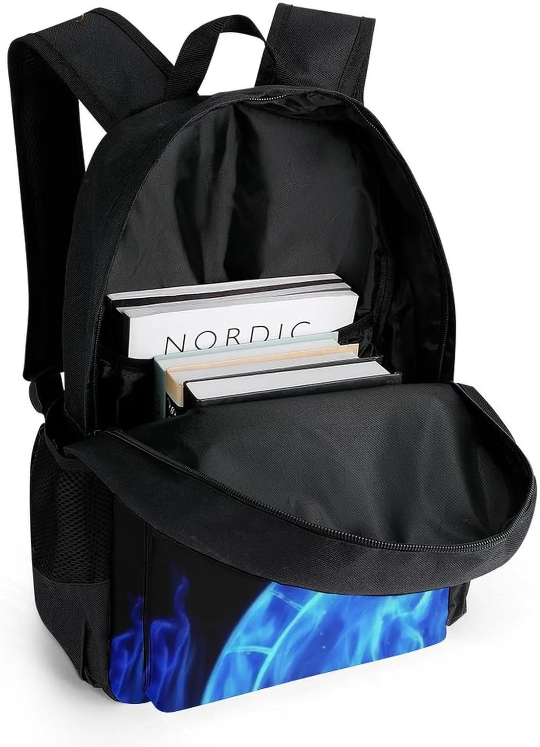 Supdreamc Men Women Polyester Blue Fire Flames Dragon Daypack Big Capacity Shoulder Bag With Smooth Zippers for Hiking Work Walking Cycling