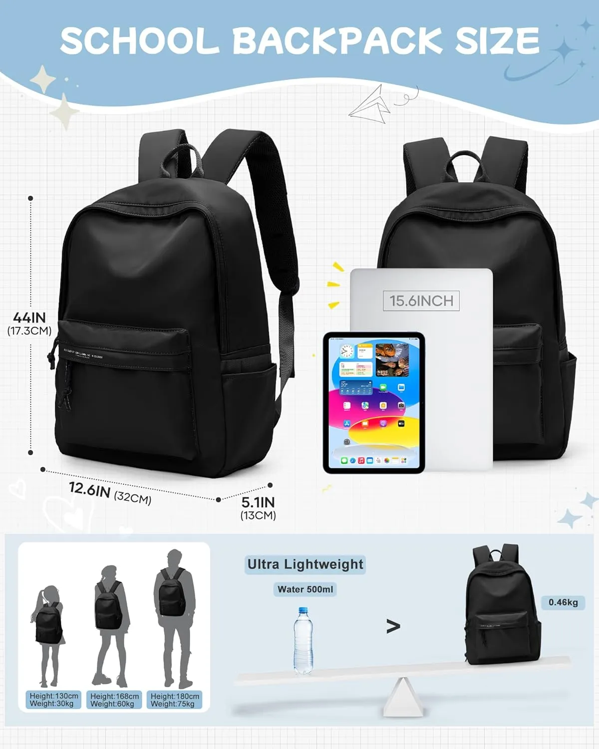suradar School Backpack Middle High School Students Bookbag for Teens Girls Boy College Backpack for Women Men Casual Daypack