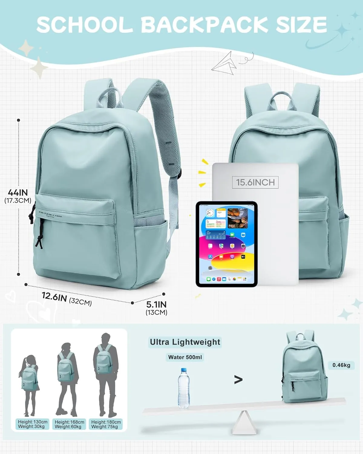 suradar School Backpack Middle High School Students Bookbag for Teens Girls Boy College Backpack for Women Men Casual Daypack