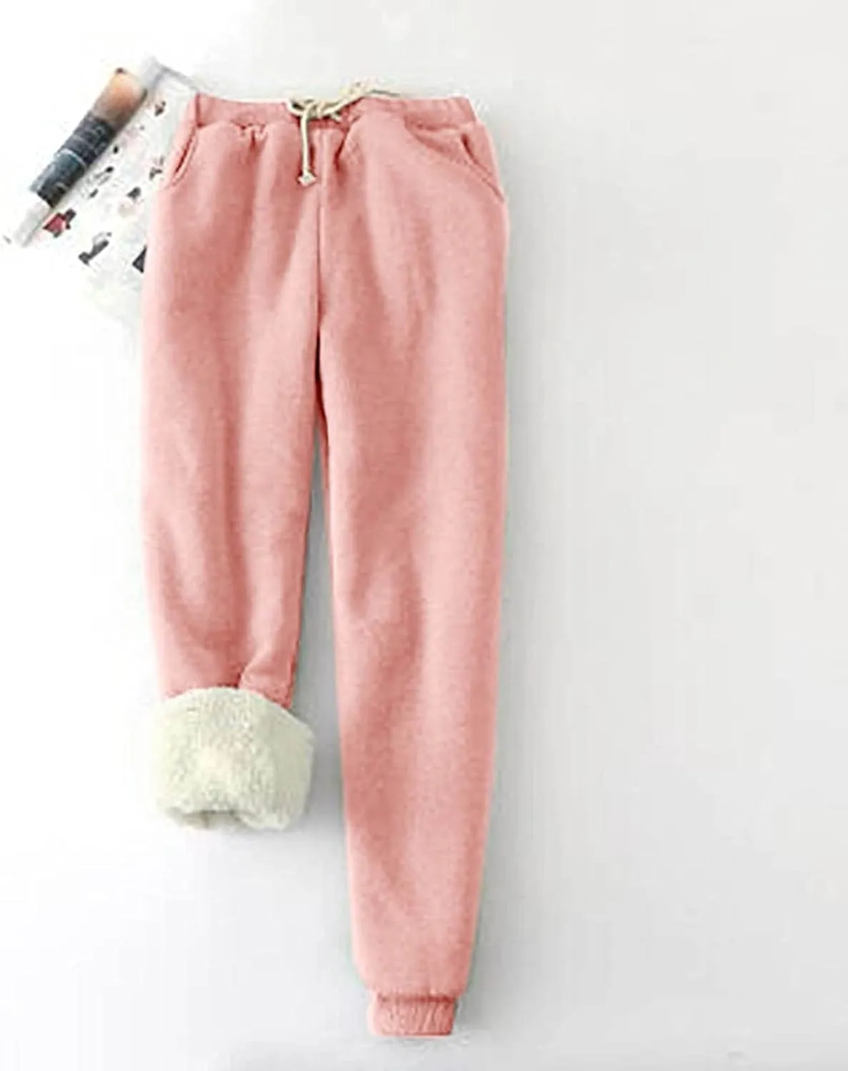 Sweatpants Women Sherpa Lined Winter Warm Fleece Joggers Casual Comfy Thermal Outdoor Athletic Trousers with Pockets