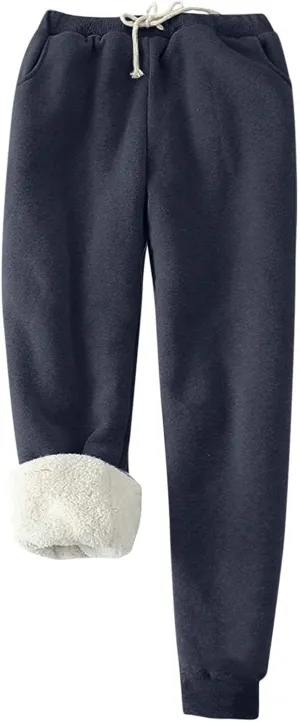 Sweatpants Women Sherpa Lined Winter Warm Fleece Joggers Casual Comfy Thermal Outdoor Athletic Trousers with Pockets
