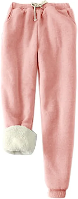 Sweatpants Women Sherpa Lined Winter Warm Fleece Joggers Casual Comfy Thermal Outdoor Athletic Trousers with Pockets