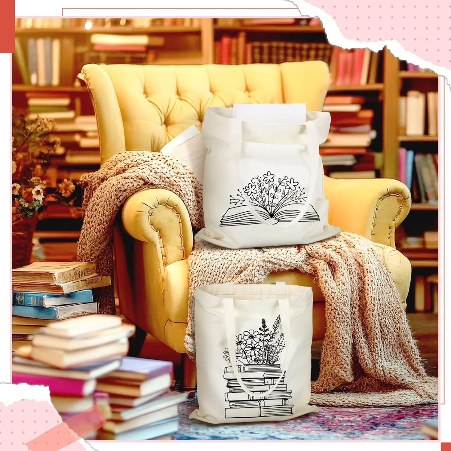 Sweetude 8 Pcs Book Club Gifts Bulk Book Lovers Canvas Tote Bags Easter Christian Bookish Librarian Reader Gifts for Women(Basic Style)