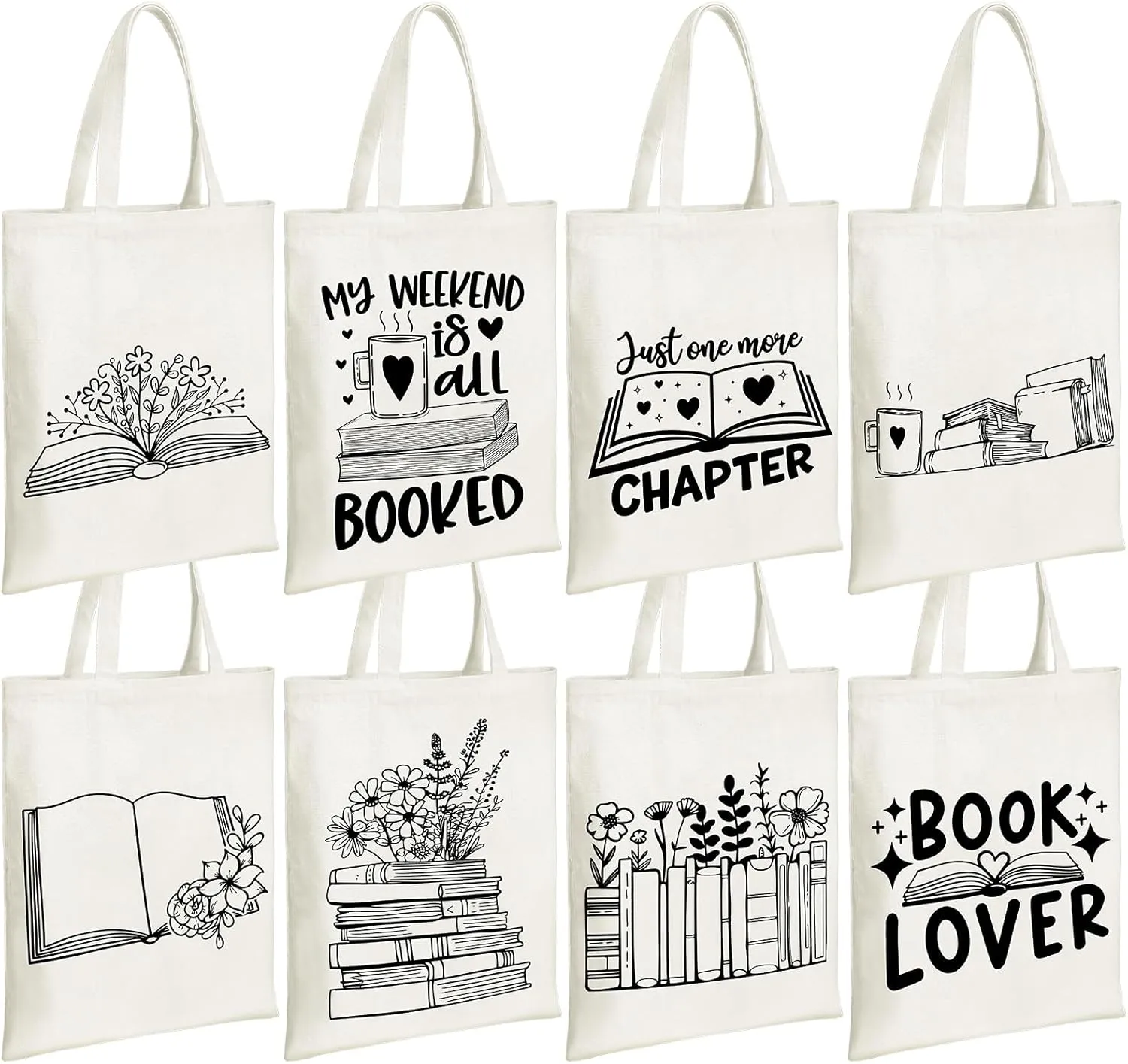 Sweetude 8 Pcs Book Club Gifts Bulk Book Lovers Canvas Tote Bags Easter Christian Bookish Librarian Reader Gifts for Women(Basic Style)