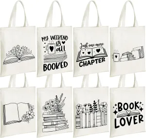 Sweetude 8 Pcs Book Club Gifts Bulk Book Lovers Canvas Tote Bags Easter Christian Bookish Librarian Reader Gifts for Women(Basic Style)