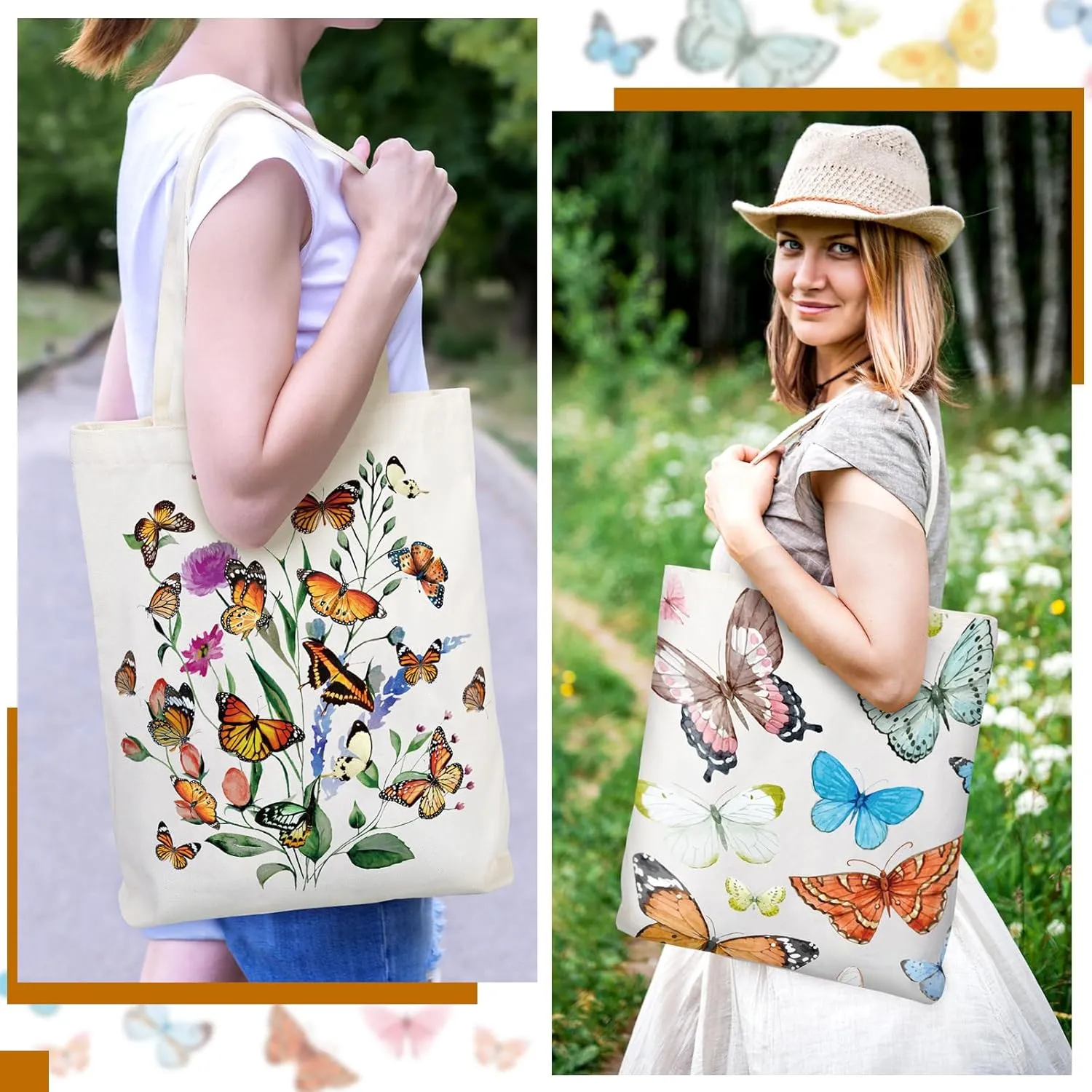 Sweetude 8 Pcs Book Club Gifts Bulk Book Lovers Canvas Tote Bags Easter Christian Bookish Librarian Reader Gifts for Women(Butterfly)
