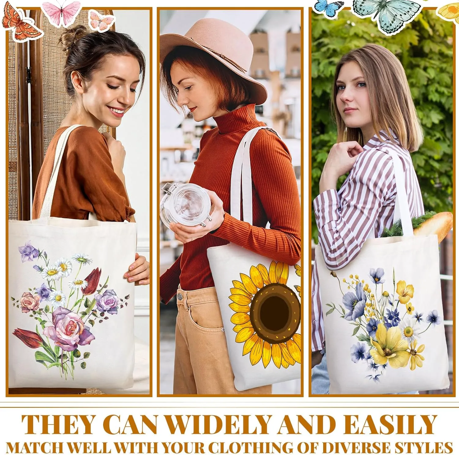 Sweetude 8 Pcs Book Club Gifts Bulk Book Lovers Canvas Tote Bags Easter Christian Bookish Librarian Reader Gifts for Women(Butterfly)