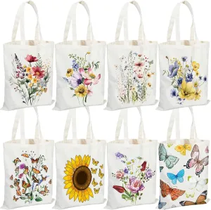 Sweetude 8 Pcs Book Club Gifts Bulk Book Lovers Canvas Tote Bags Easter Christian Bookish Librarian Reader Gifts for Women(Butterfly)