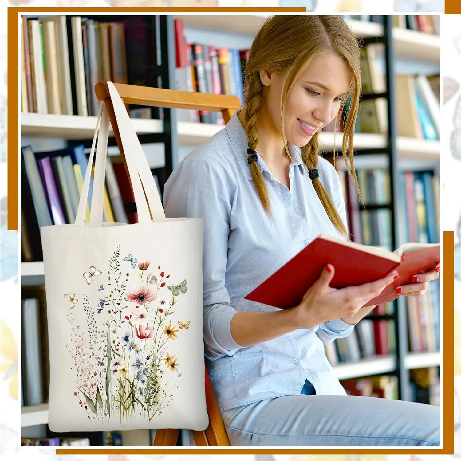 Sweetude 8 Pcs Book Club Gifts Bulk Book Lovers Canvas Tote Bags Easter Christian Bookish Librarian Reader Gifts for Women(Butterfly)