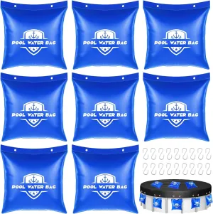 Swimming Pool Cover Hanging Water Weigh Bags with Hooks 8 Pack 0.4 mm PVC Weigh Bags for Above Ground Pool, Heavy Duty Weights Water Bag for Pool Cover Winter Winterizing Closing Kit, 11.5″L×11.5″W