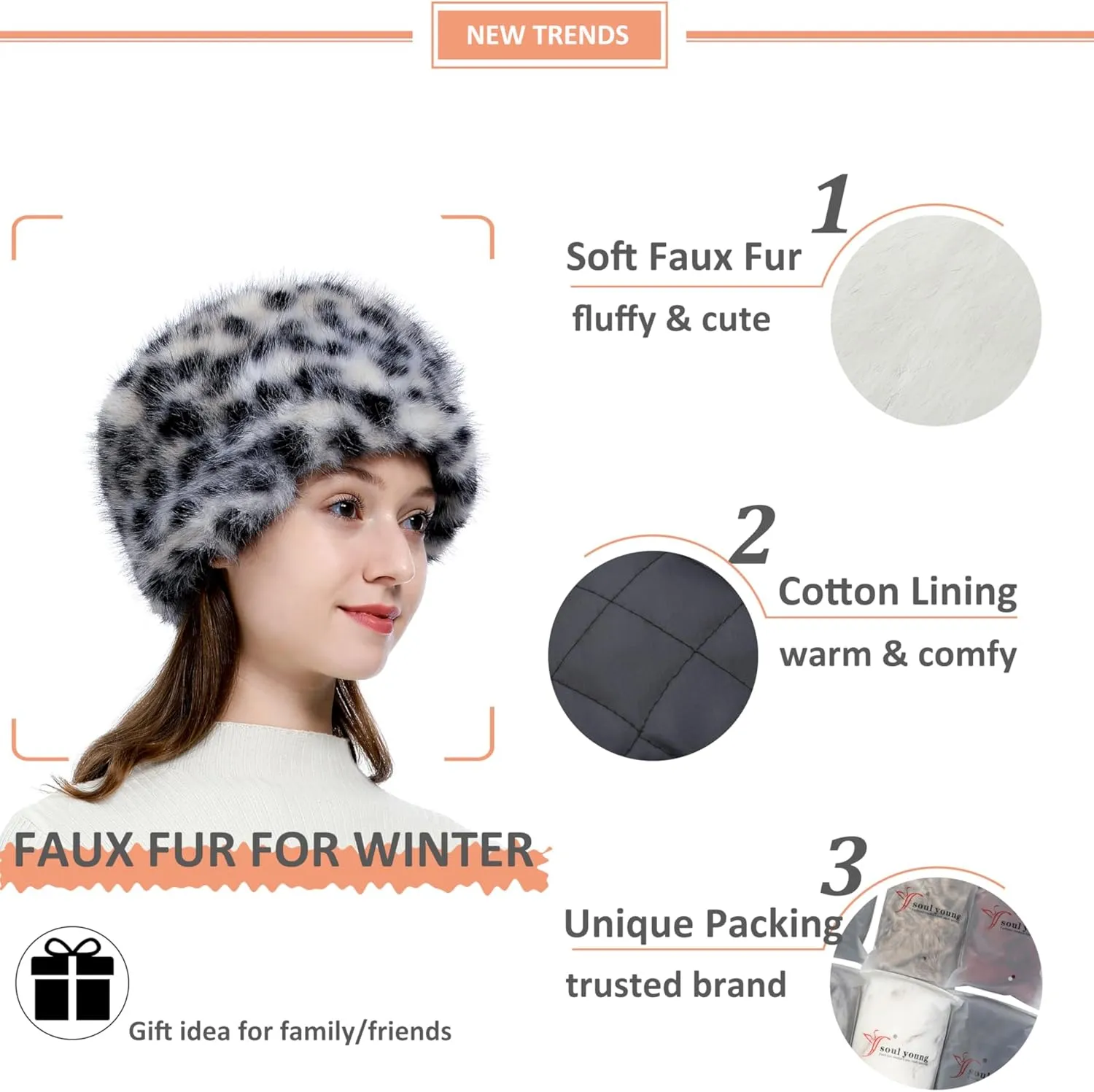 sy soul young Women's Winter Faux Fur Cossak Russian Style Hat Warm Cap