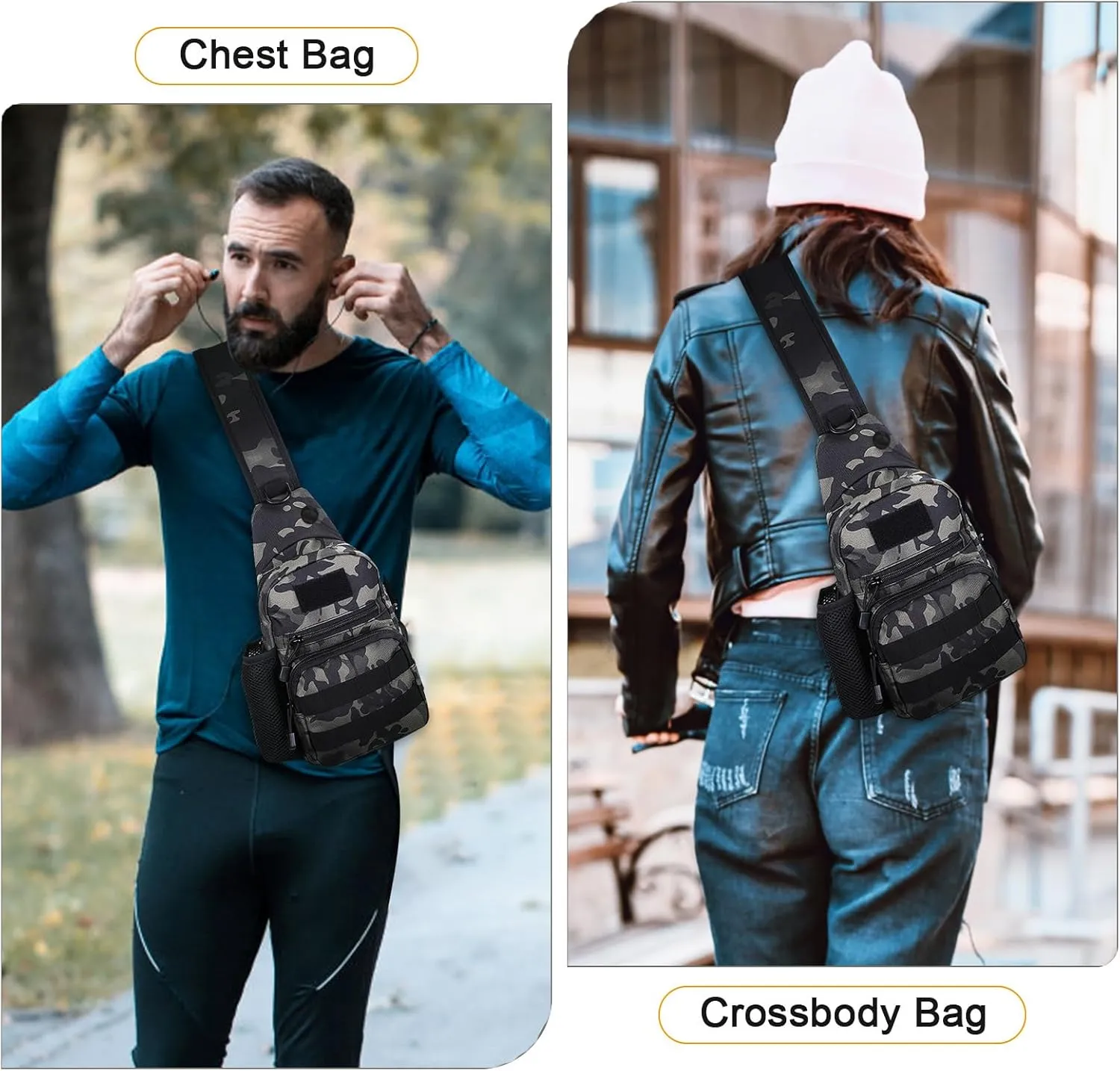Tactical Military Chest Sling Bag Water Resistant MOLLE Shoulder Backpack Mens One Strap Daypack with Water Bottle Holder (Brown-Large)