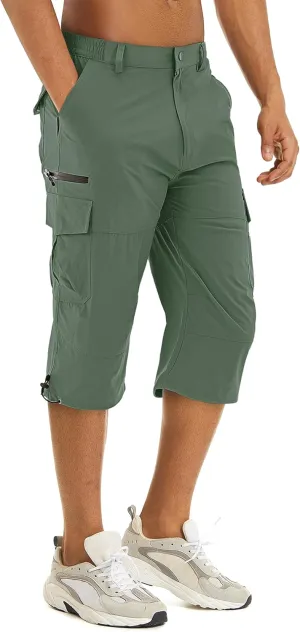 TACVASEN Men's Capri Pants 7 Pockets 3/4 Quick Dry Water Resistant Workout Hiking Summer Long Cargo Shorts Below Knee