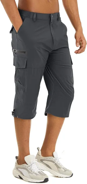 TACVASEN Men's Capri Pants Quick Dry Cargo Hiking Water Resistant Work Summer Long Shorts Below Knee
