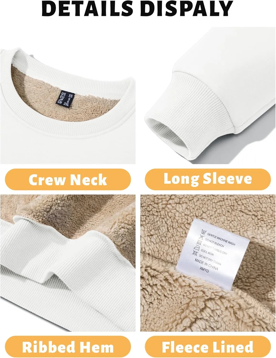 TACVASEN Men's Crewneck Sweatshirt Warm Sherpa Lined Sweatshirts Heavyweight Long Sleeve Underwear Winter Fleece Pullover