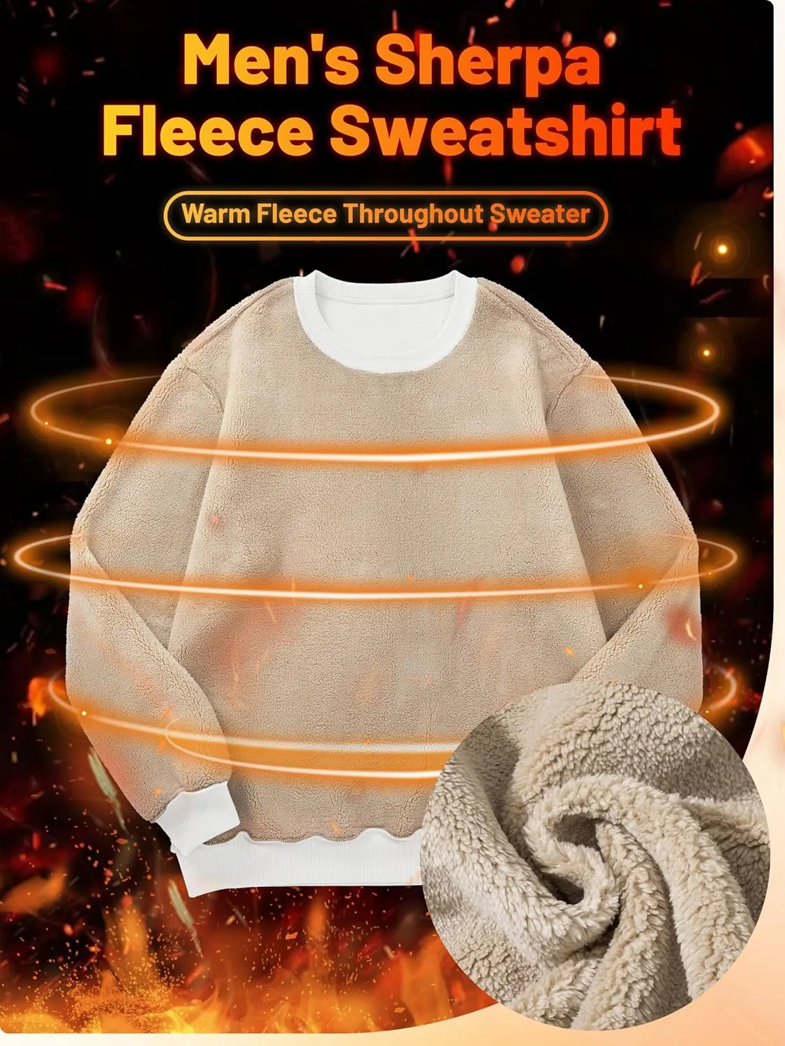 TACVASEN Men's Crewneck Sweatshirt Warm Sherpa Lined Sweatshirts Heavyweight Long Sleeve Underwear Winter Fleece Pullover