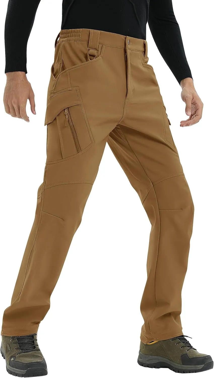 TACVASEN Men's Winter Pants 9 Pockets Fleece Snow Hiking Pants Water-Resistant Warm Softshell Thick Tactical Pants