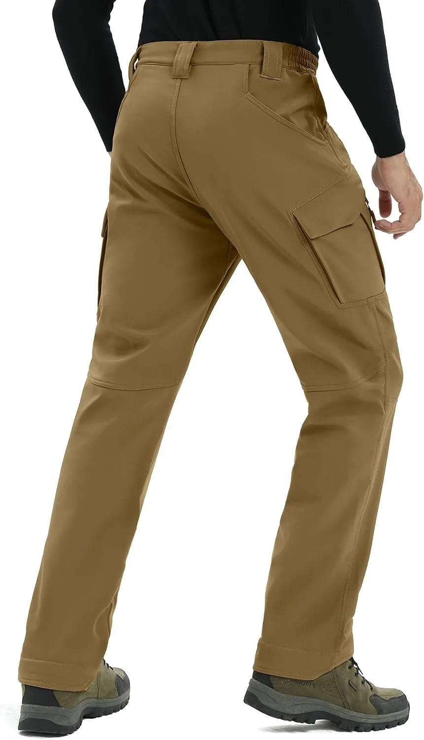 TACVASEN Men's Winter Pants 9 Pockets Fleece Snow Hiking Pants Water-Resistant Warm Softshell Thick Tactical Pants