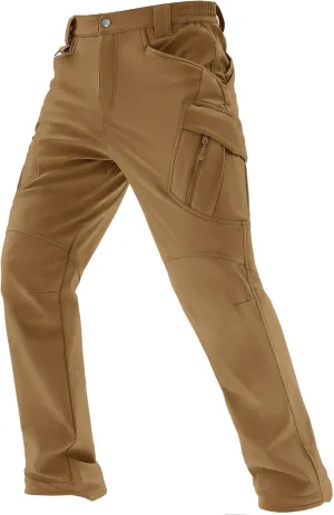 TACVASEN Men's Winter Pants 9 Pockets Fleece Snow Hiking Pants Water-Resistant Warm Softshell Thick Tactical Pants