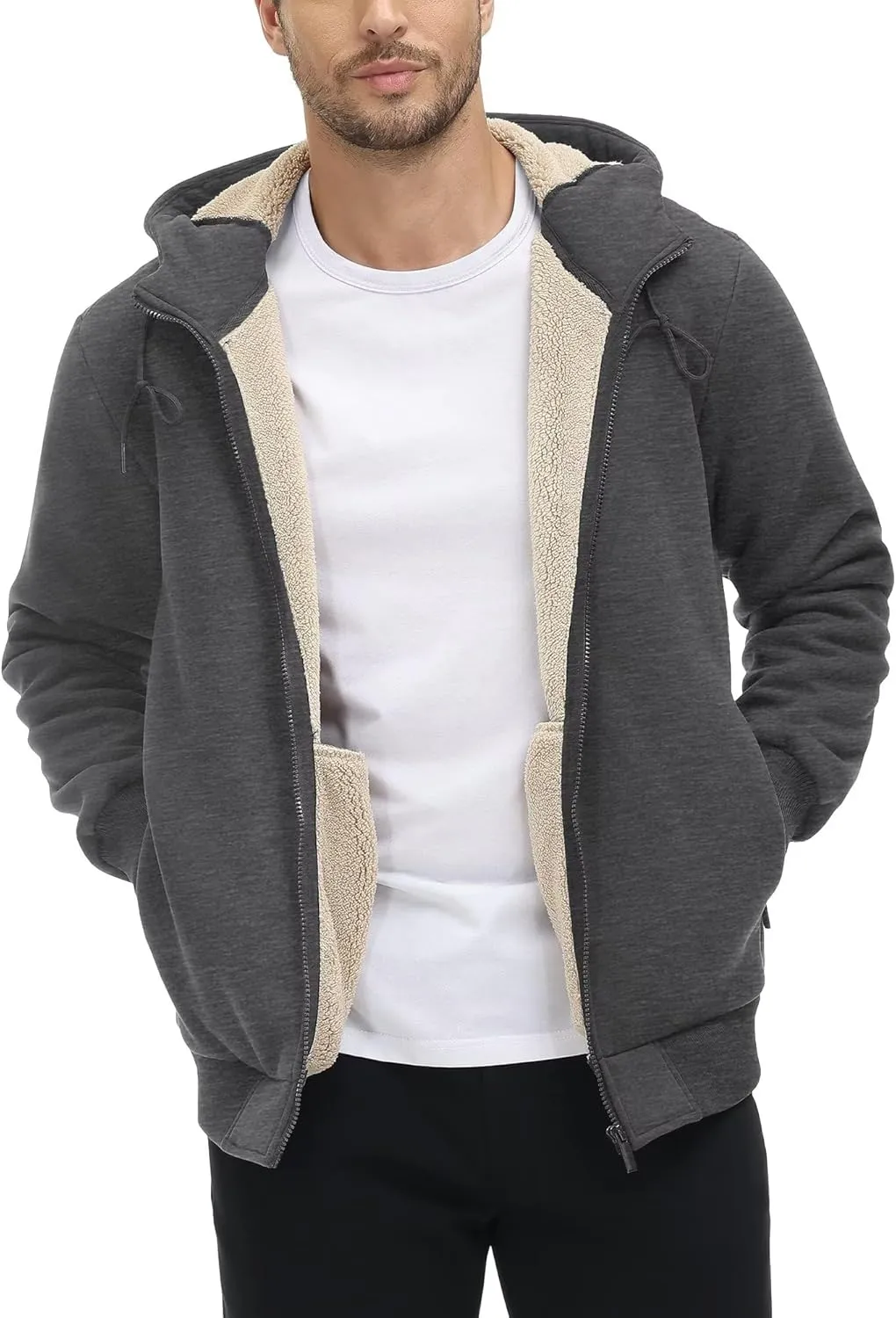 TACVASEN Men's Zip Up Sherpa Lined Hoodies Thick Fleece Heavyweight Jacket Windproof Thermal Zipper Sweatshirt
