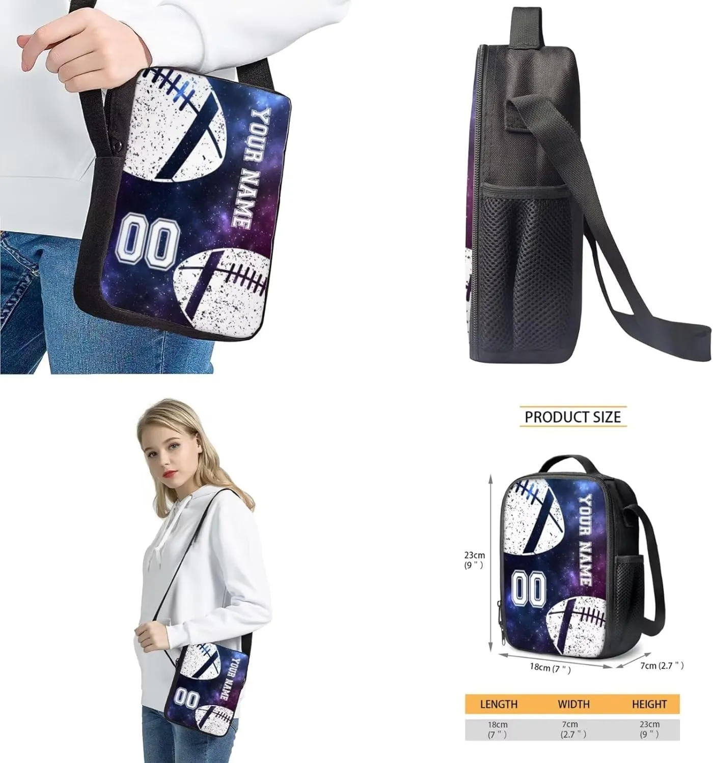 Talayituse American Football Print 4 Pcs School Backpack Set for Kids Boys Large School Bag with Lunch Box Pencil Case Messenger Bag, Galaxy Design Portable Bookbag Student Back Packs Satchel Bagpack